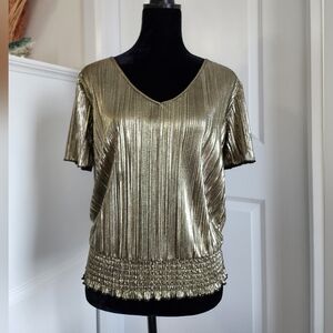 Ricki's Metallic Gold V-Neck Short Sleeve Blouse